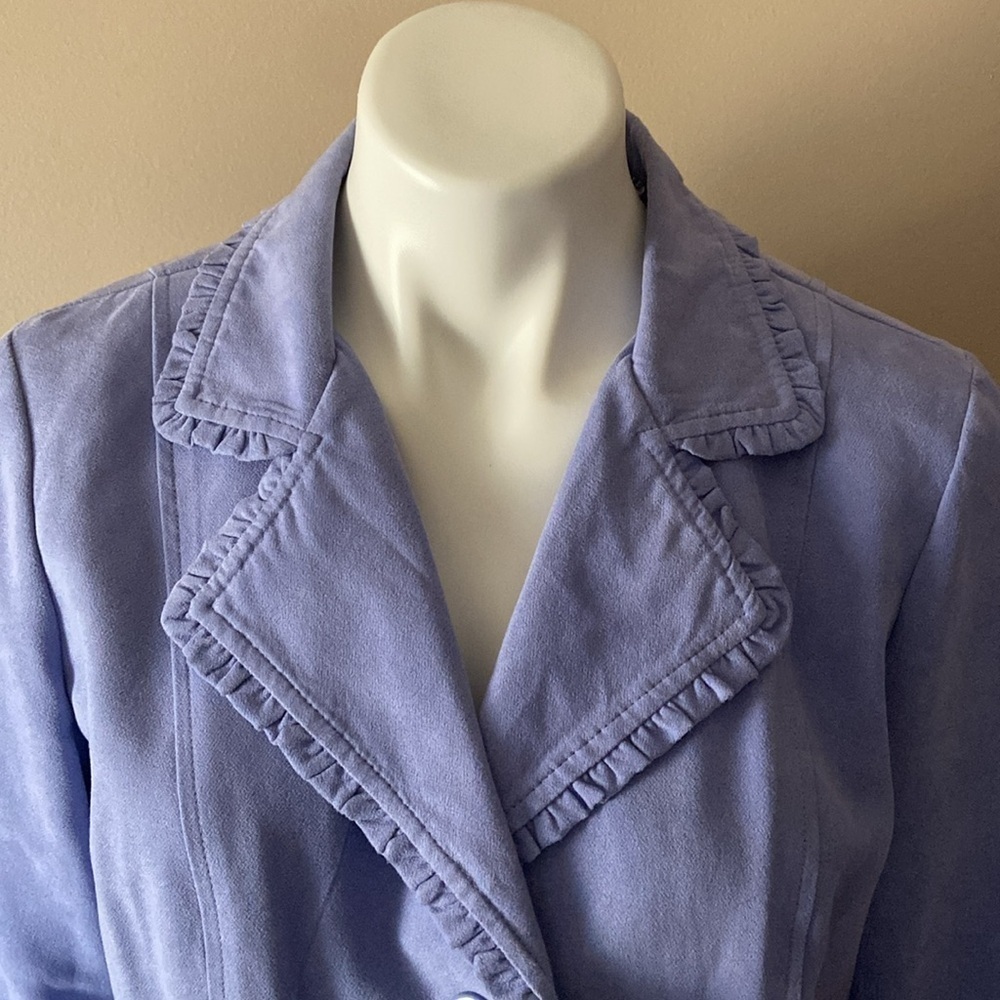 Parisian Works Women’s Lavender Faux Suede Ruffle Jacket Size Large Office - Picture 2 of 6